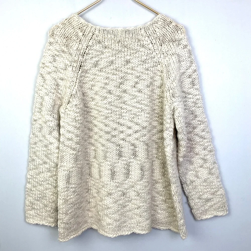 J. Jill Sz Large Beige Wool Alpaca Knit Sweater Open Knit Capsule Neutral Cozy